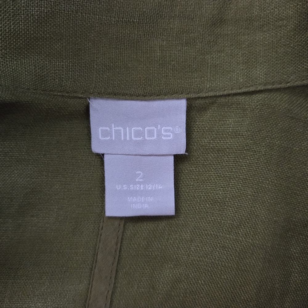 CHICO'S Linen Beaded Jacket Green Large - Picture 7 of 8